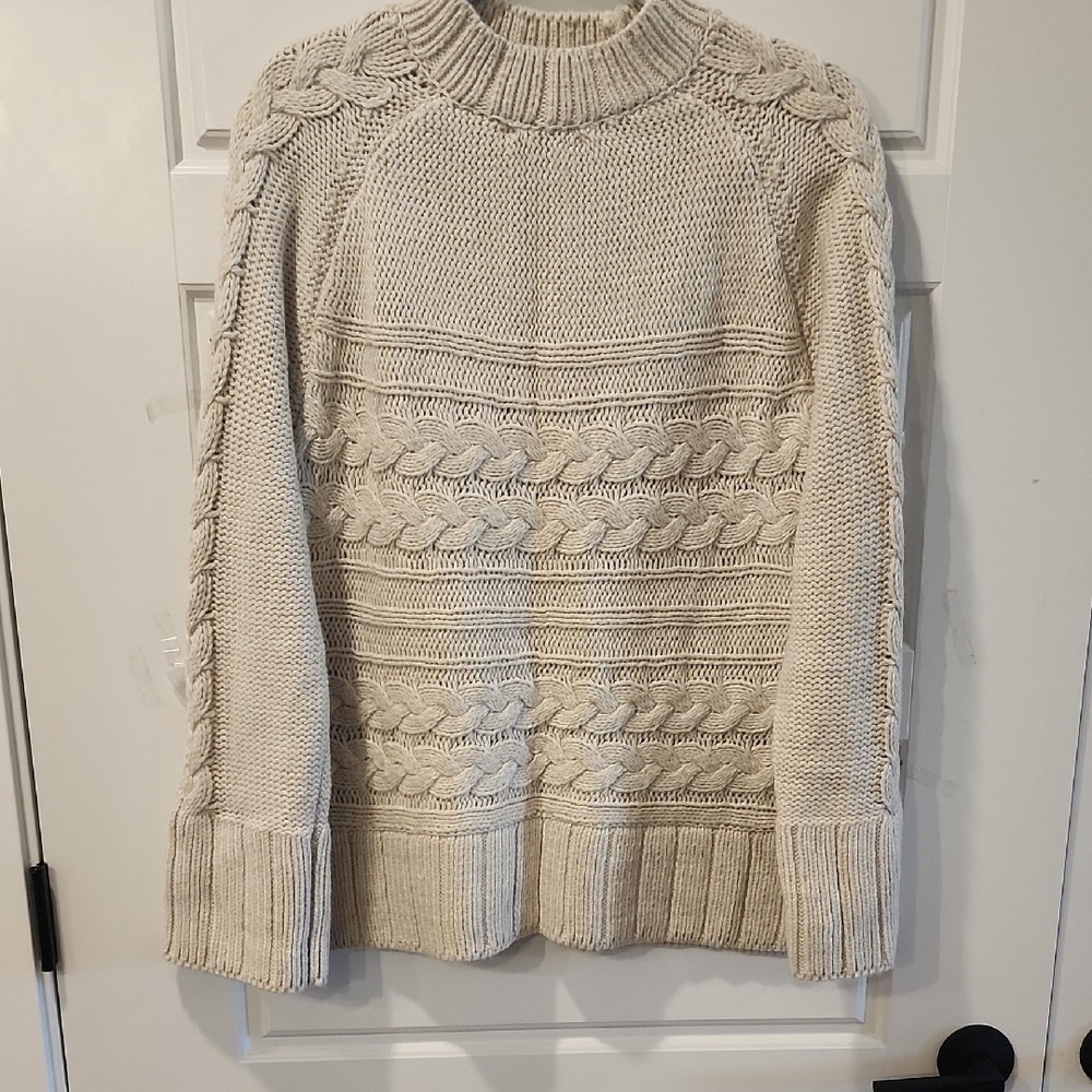St. John's Bay Women's Cream Cable Knit Turtleneck Sweater